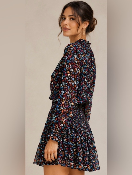 Current Air Dresses & Skirts - Current Air Aurelie Pleated Star Print Mini Dress Multicolor Smocked Boho Size L
